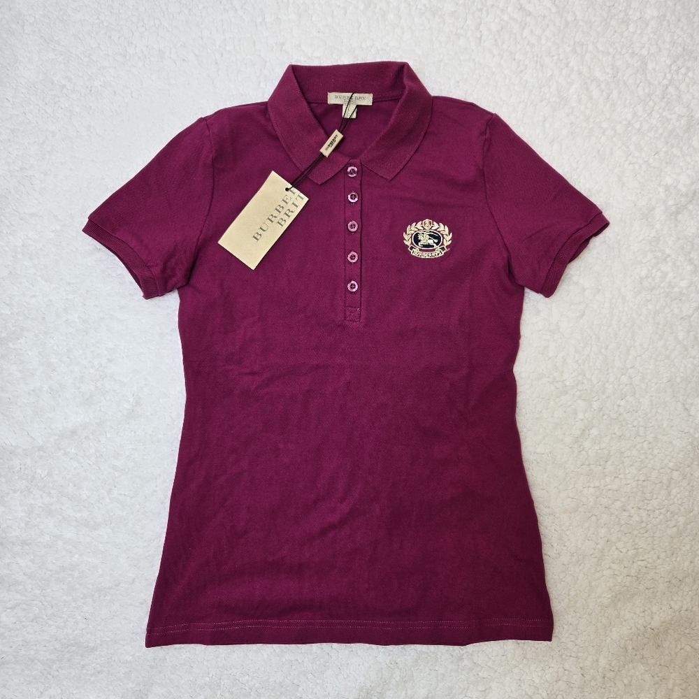 BURBERRY BRIT Polo Short Sleeve Shirt Embroidered Logo Sz Large Big Girl 12Y-14Y